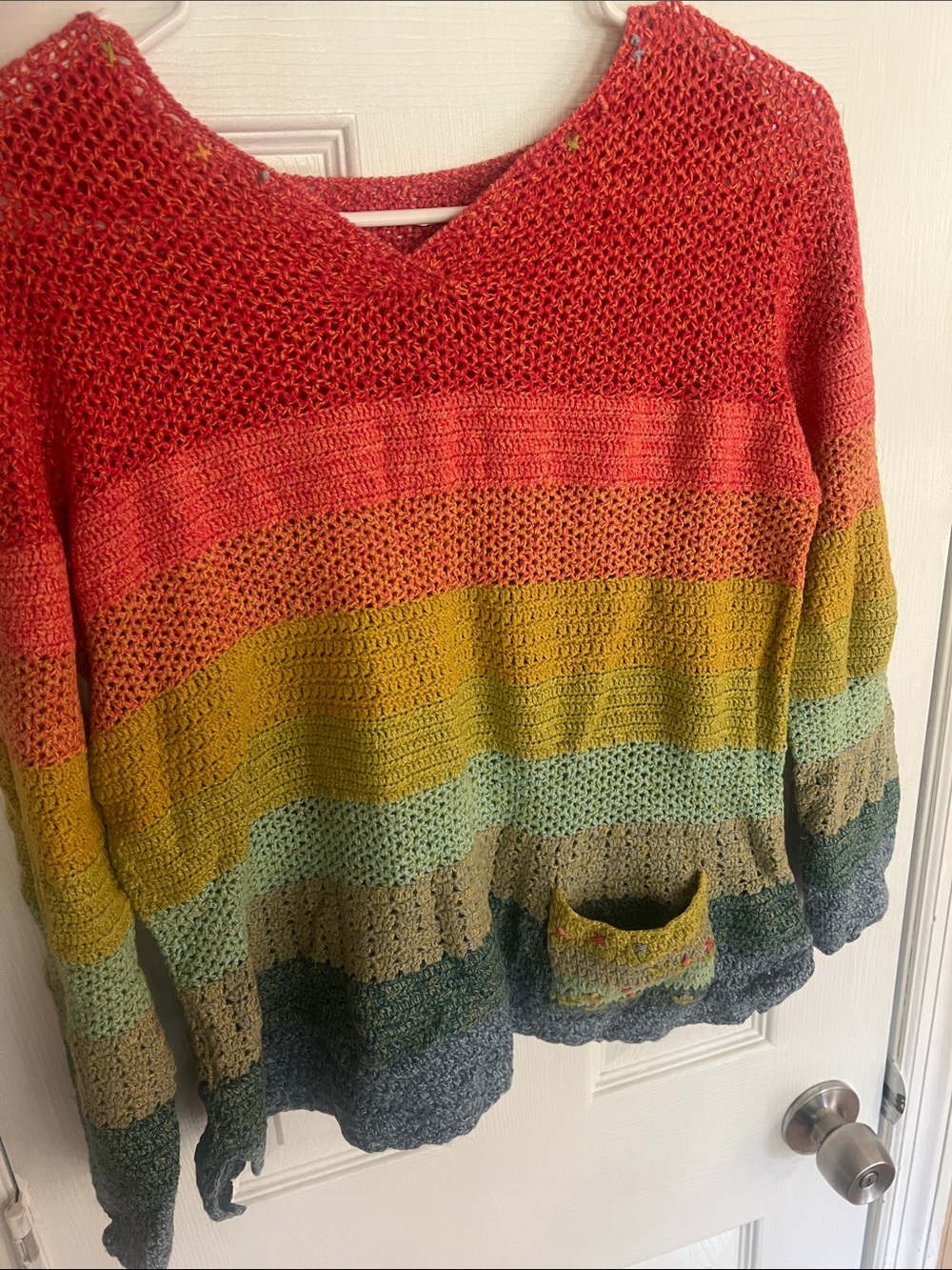 Women's Striped Open-Knit V-Neck Sweater — Multicolor
